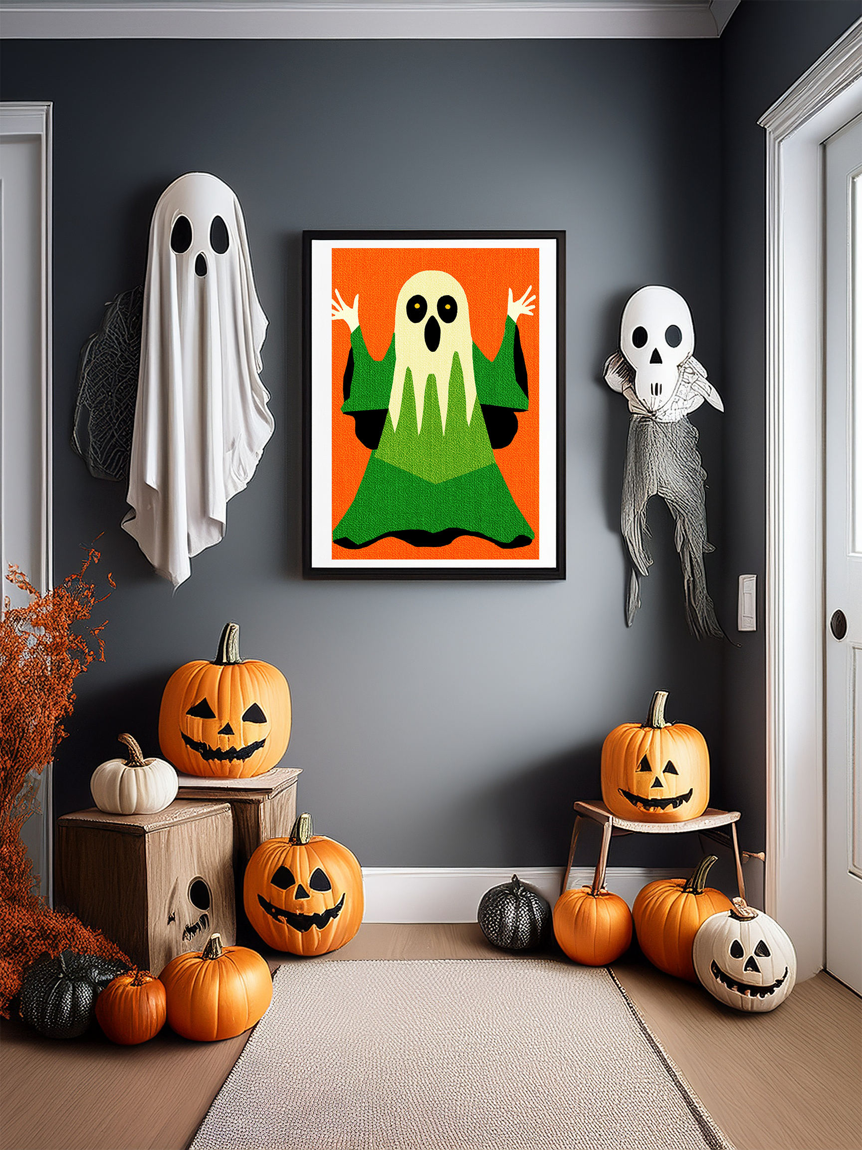 Retro Scooby Doo Style Ghost Art Print  - Matte Canvas, Stretched, 1.25"