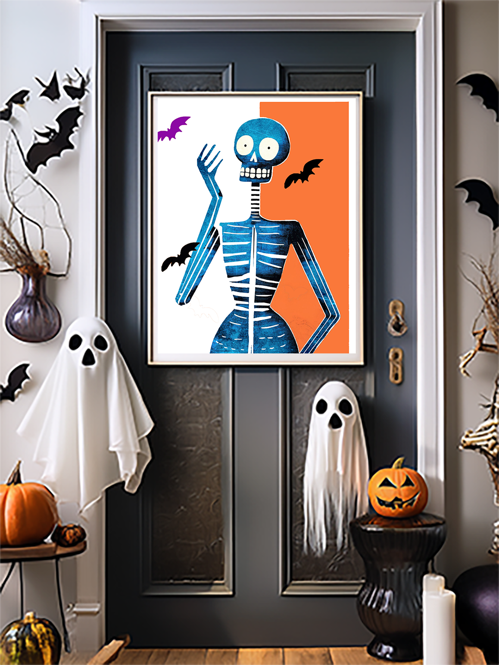 Oops, My Arm! Blue Skeleton Halloween Art Print  - Matte Canvas, Stretched, 1.25"