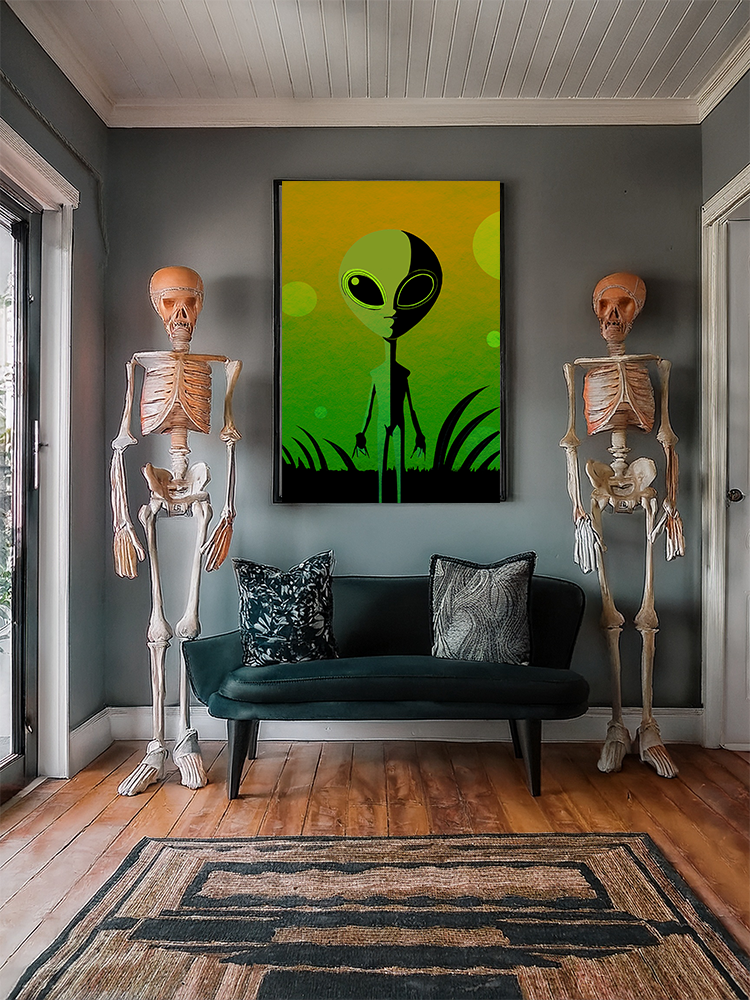Halloween Seasonal Midwest Mod Green Gradient Martian Alien Art Print  - Matte Canvas, Stretched, 1.25"