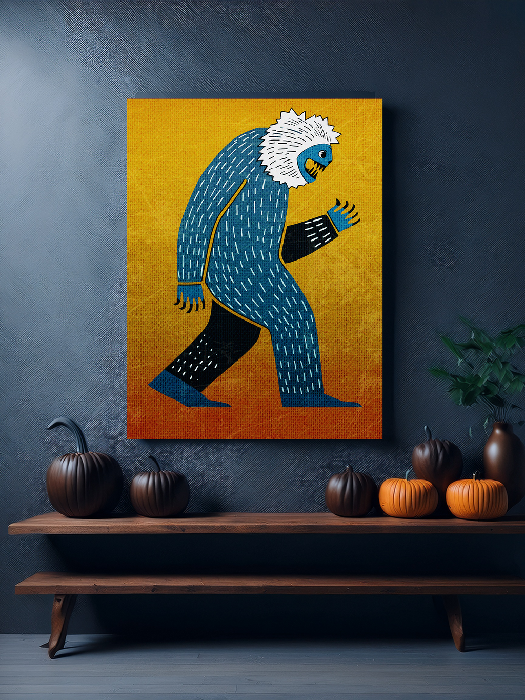Halloween Seasonal Midwest Mod Yeti Sasquatch Big Foot Number Two Art Print  - Matte Canvas, Stretched, 1.25"