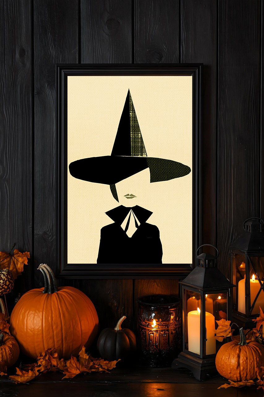 Midwest Mod Modern Witch Seasonal Silk Poster, Indoor and Outdoor Decor, Unique Home Decor, Seasonal Decor, Halloween, Witch, Silhouette, Witches Hat
