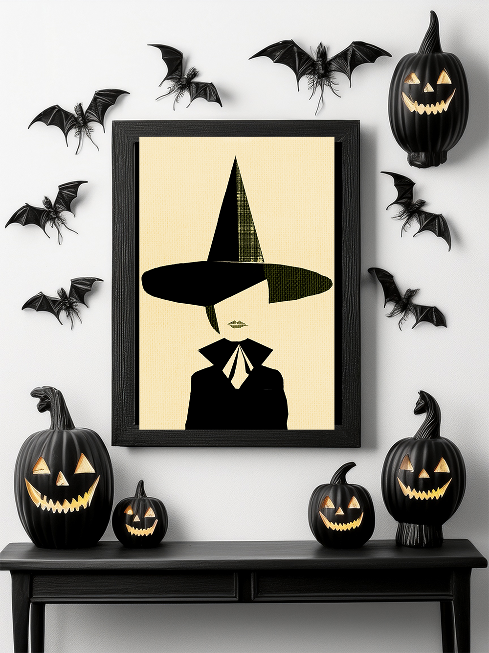 Midwest Mod Modern Witch Seasonal Silk Poster, Indoor and Outdoor Decor, Unique Home Decor, Seasonal Decor, Halloween, Witch, Silhouette, Witches Hat