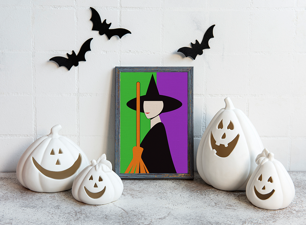 Midwest Mod Witch Silhouette Seasonal Silk Poster, Indoor and Outdoor Decor, Unique Home Decor, Seasonal Decor, Halloween, Witch, Broom
