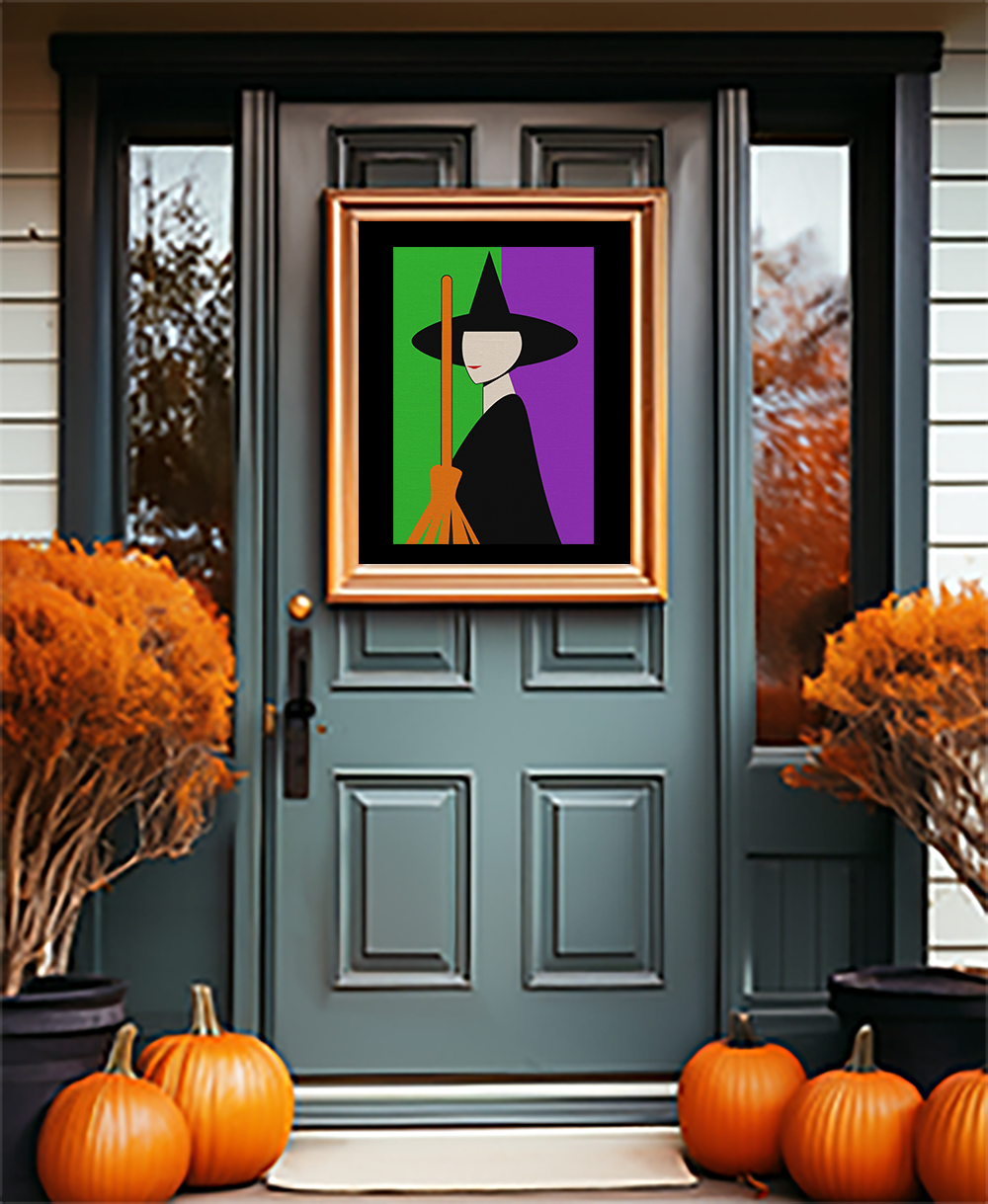 Midwest Mod Witch Silhouette Seasonal Silk Poster, Indoor and Outdoor Decor, Unique Home Decor, Seasonal Decor, Halloween, Witch, Broom