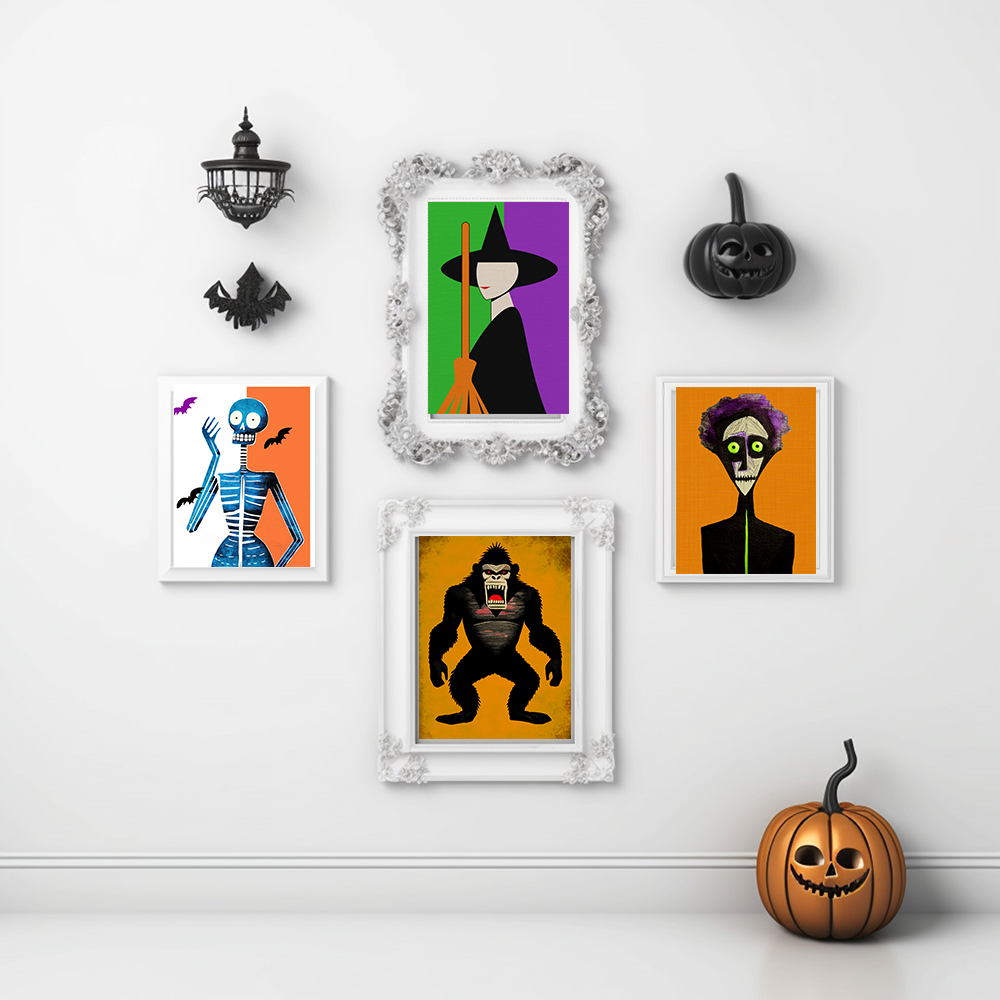 Midwest Mod Wide Eyed Zombie Seasonal Silk Poster, Indoor and Outdoor Decor, Unique Home Decor, Seasonal Decor, Halloween, Zombie, Monster, Creature