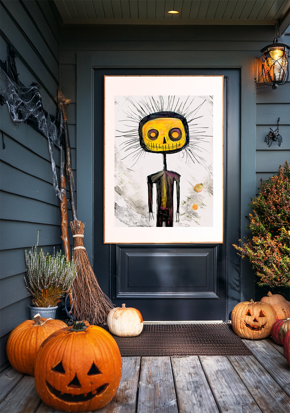 Midwest Mod Pumpkin King Character Seasonal Silk Poster, Indoor and Outdoor Decor, Unique Home Decor, Seasonal Decor, Halloween, Pumpkin, Character