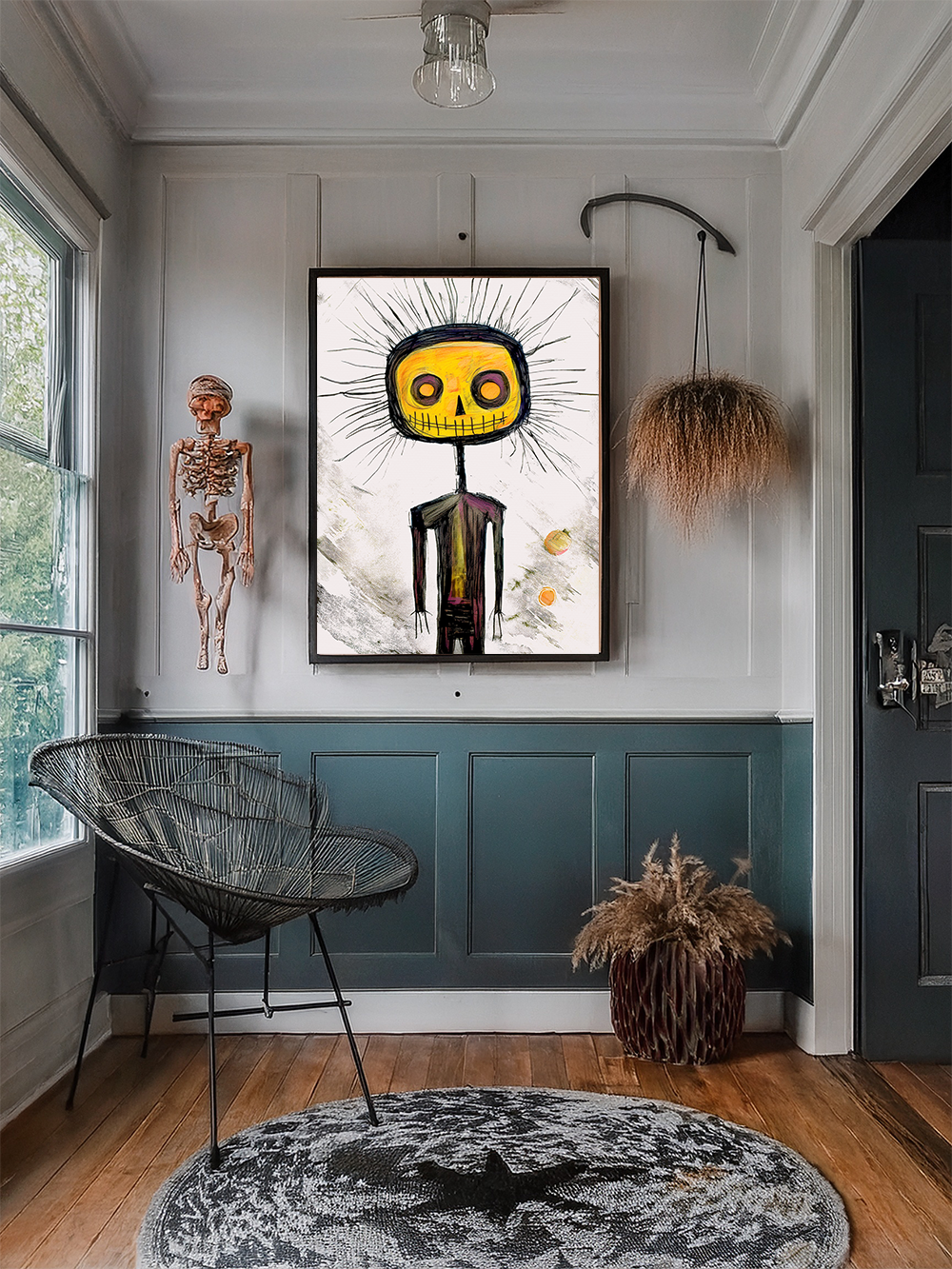Midwest Mod Pumpkin King Character Seasonal Silk Poster, Indoor and Outdoor Decor, Unique Home Decor, Seasonal Decor, Halloween, Pumpkin, Character