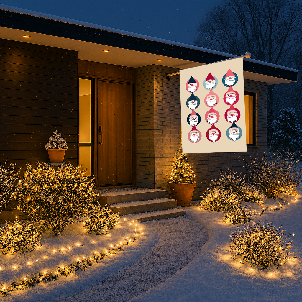 Seasonal Christmas Midwest Mod Santa in a Row Outdoor House Flag Garden Banner
