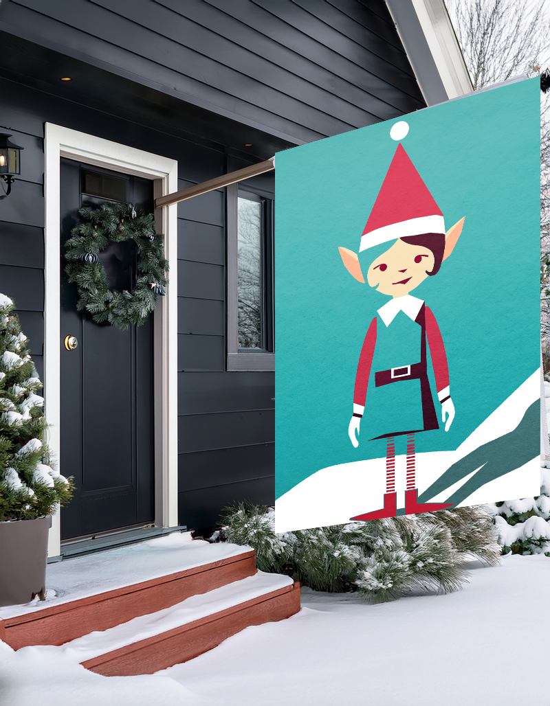 Seasonal Christmas Midwest Mod Solo Girl Elf Outdoor House Flag Garden Banner