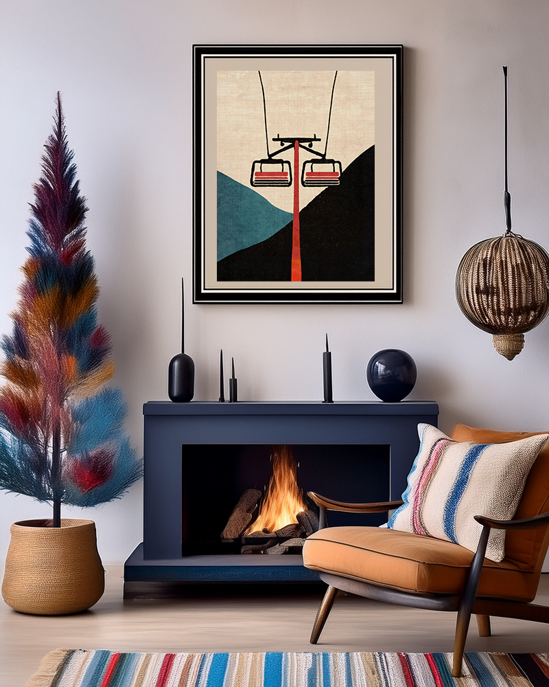 Midwest Mod Minimal Ski Lift Silk Poster, Indoor and Outdoor Decor, Unique Home Decor, Seasonal Decor, Christmas, Holiday, Winter, Cabin