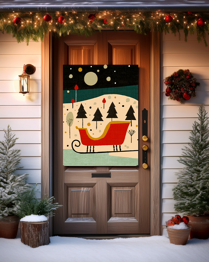 Midwest Mod Magical Holiday Sleigh Silk Poster, Indoor and Outdoor Decor, Unique Home Decor, Seasonal Decor, Christmas, Holiday, Winter, Sleigh