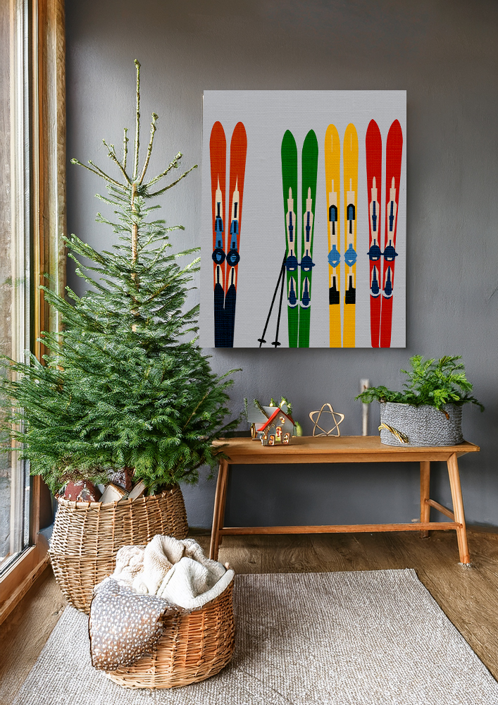 Midwest Mod Seasonal Winter Art Print Skis on Display - Matte Canvas, Stretched, 1.25"