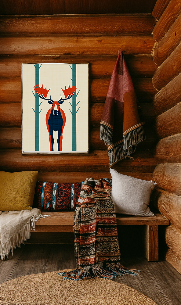 Midwest Mod Moose in Forest No. 1 Winter Print- Matte Canvas, Stretched, 1.25", holiday decor, winter, moose, forest