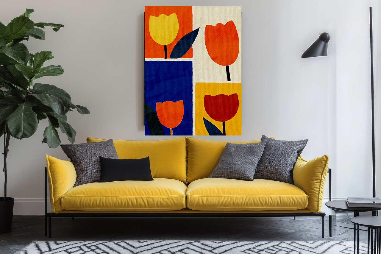 Midwest Modern Bold Tulip Collage Print - Matte Canvas, Stretched, 1.25"