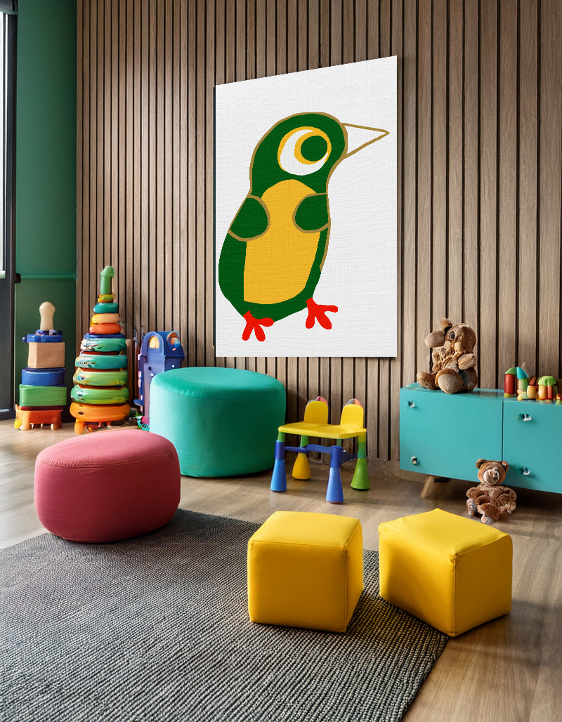 Midwest Modern Bird Chick Primary Print - Matte Canvas, Stretched, 1.25" - nursery, wall decor, fun art, bold, kids decor