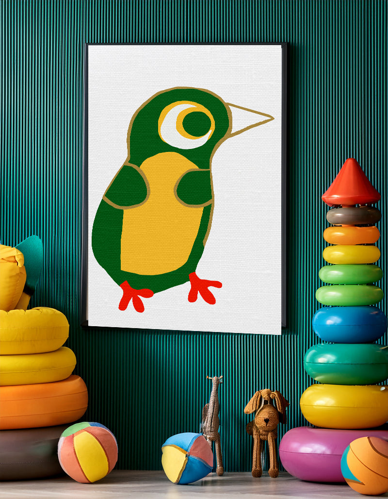 Midwest Modern Bird Chick Primary Print - Matte Canvas, Stretched, 1.25" - nursery, wall decor, fun art, bold, kids decor