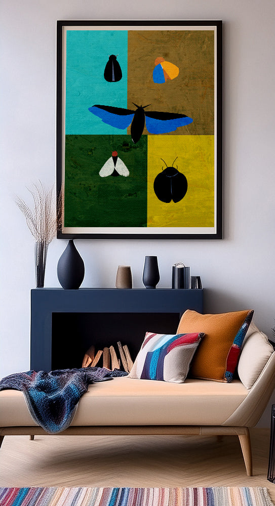 Midwest Modern Insects Grid Print - Matte Canvas, Stretched, 1.25" - insects, moths, bugs, modern, abstract