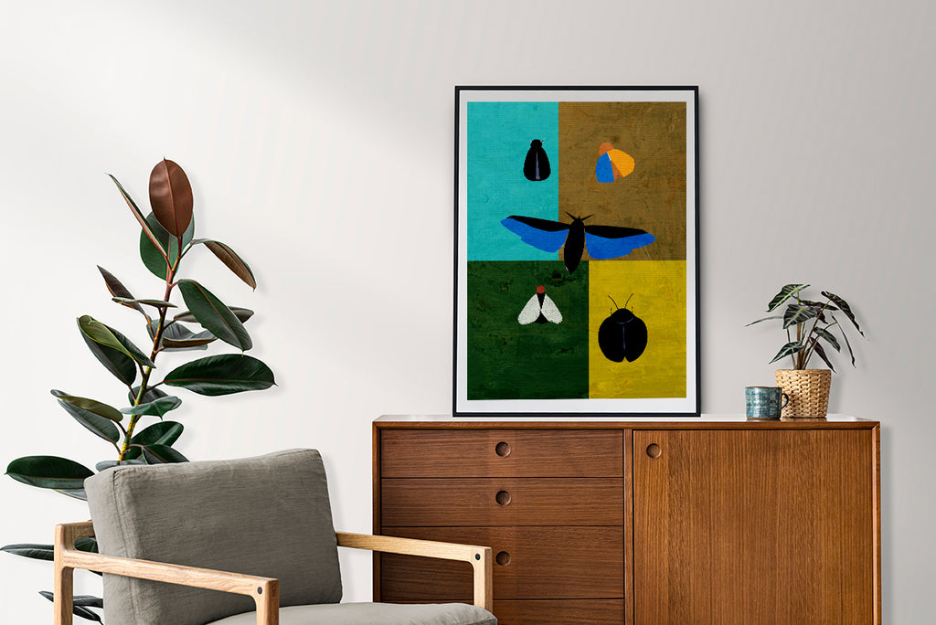 Midwest Modern Insects Grid Print - Matte Canvas, Stretched, 1.25" - insects, moths, bugs, modern, abstract