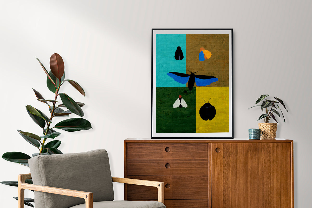 Midwest Modern Insects Grid Print - Matte Canvas, Stretched, 1.25" - insects, moths, bugs, modern, abstract