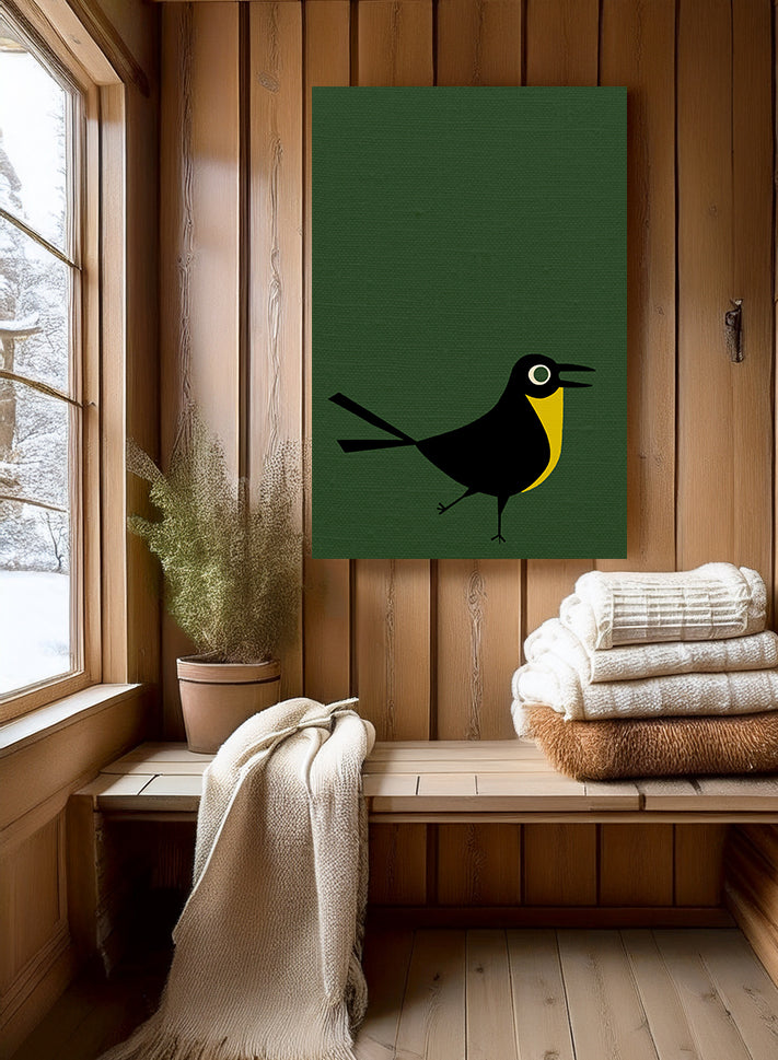 Midwest Modern Happy Bird Print - Matte Canvas, Stretched, 1.25" - wall decor, fun art, modern, simple, graphic, bird, green, happy