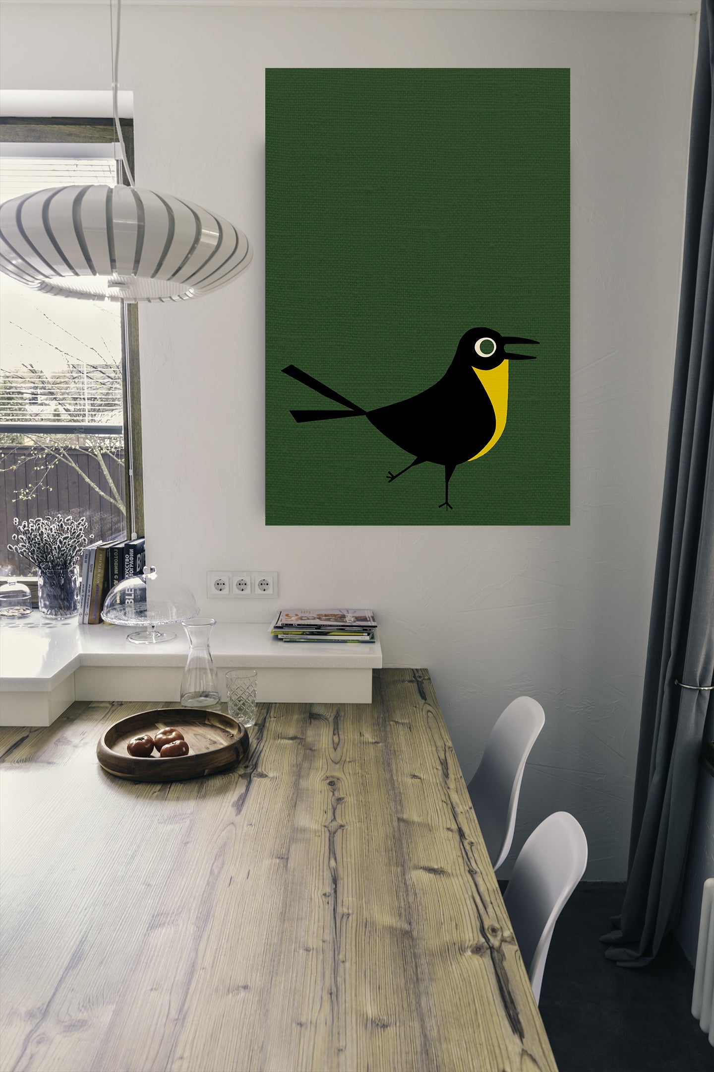 Midwest Modern Happy Bird Print - Matte Canvas, Stretched, 1.25" - wall decor, fun art, modern, simple, graphic, bird, green, happy