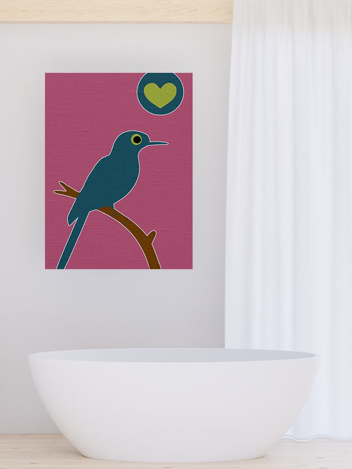 Midwest Modern Bird in Love Print - Matte Canvas, Stretched, 1.25" - wall decor, fun art, modern, simple, graphic, bird, pink, love