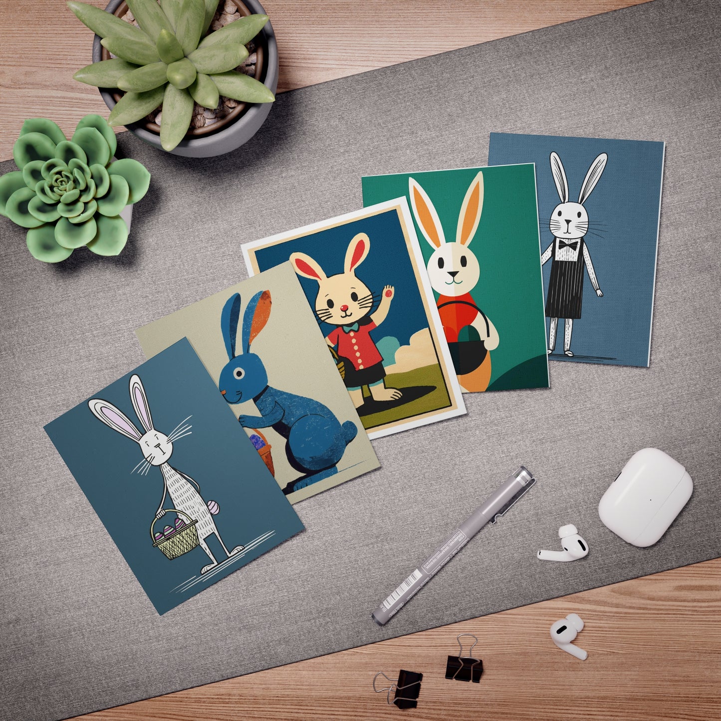 Multi-Design Springtime Easter Bunny Greeting Card (5-Pack) Number Two -  Holiday Collection