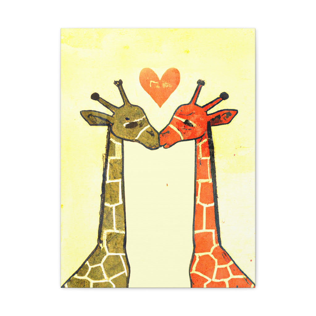 Canvas Art Print - Graphic Pop Style Giraffe Duo In Love