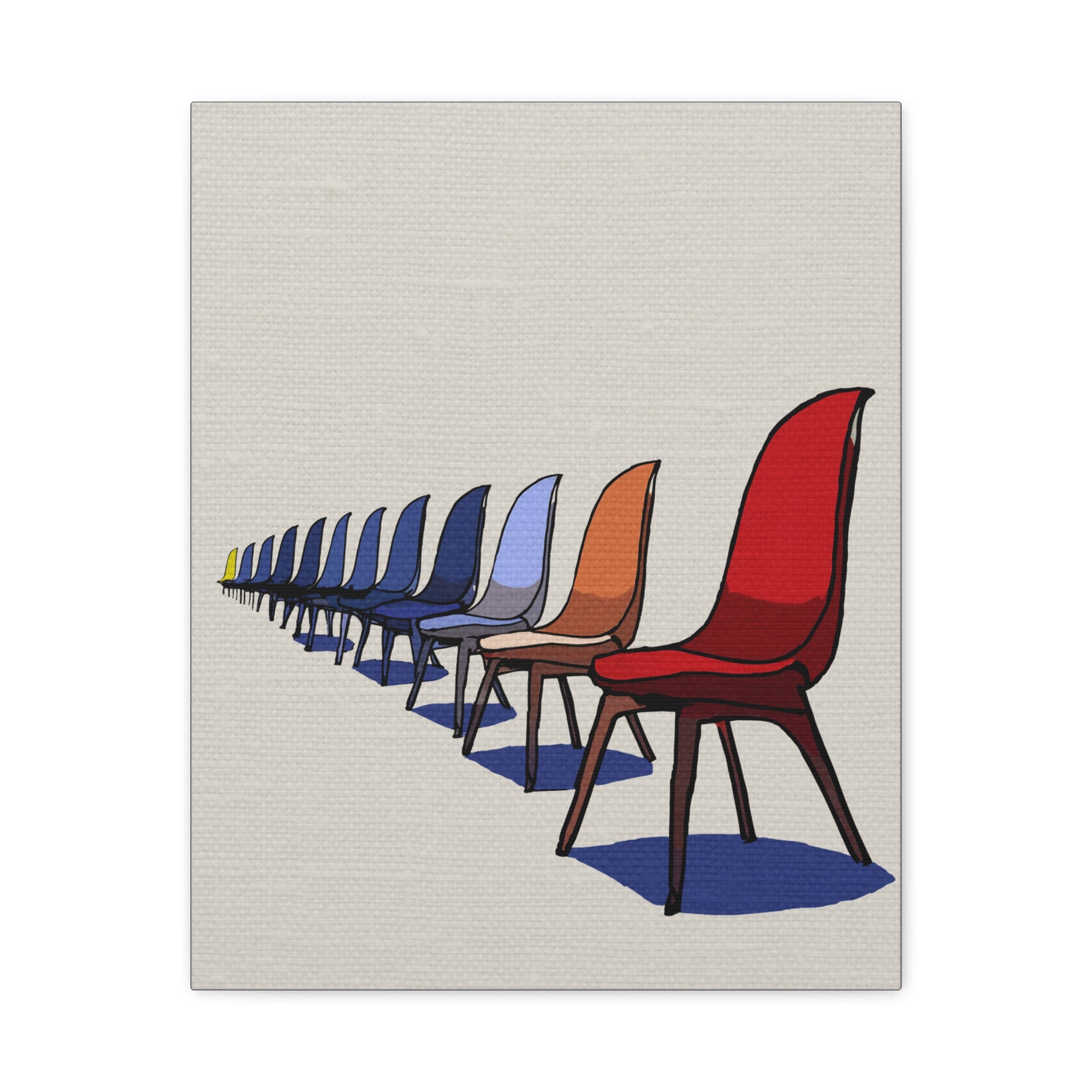 Midwest Modern Pop Art Style Mod Chairs in a Row Print - Matte Canvas, Stretched, 1.25"