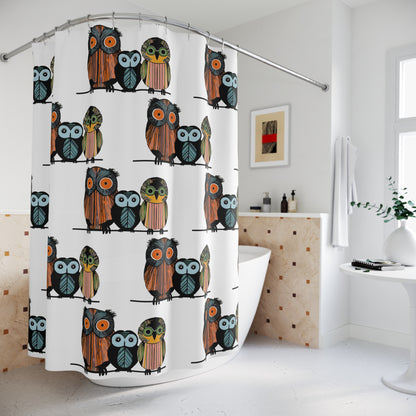 Mod Colorful Owl Owls Trio Graphic Art Shower Curtain