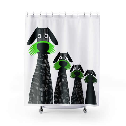 Retro Inspired Wide Eyed Dogs Shower Curtain Green Gradient