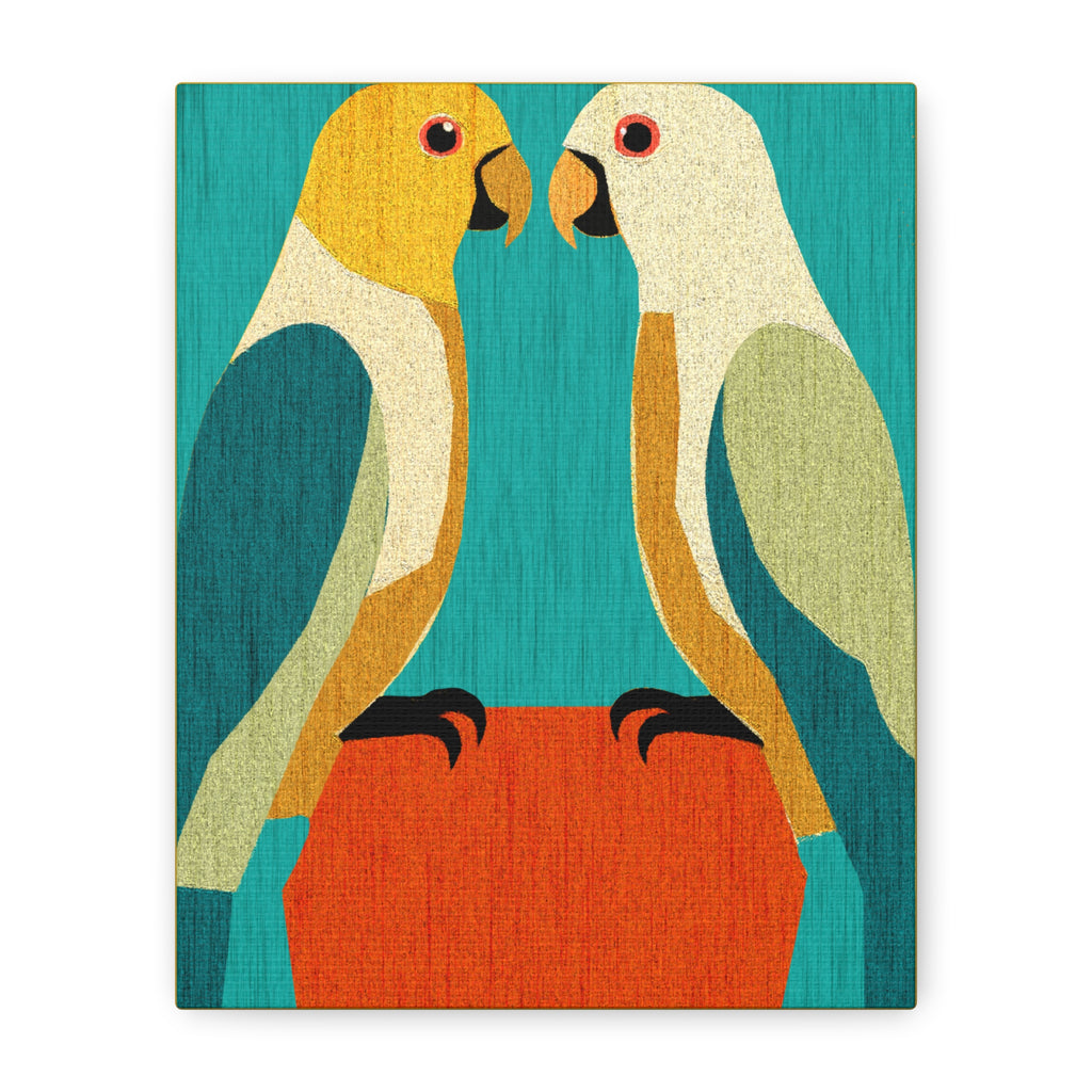 Midwest Modern Parrots In Love Art Print - Matte Canvas, Stretched, 1.25"