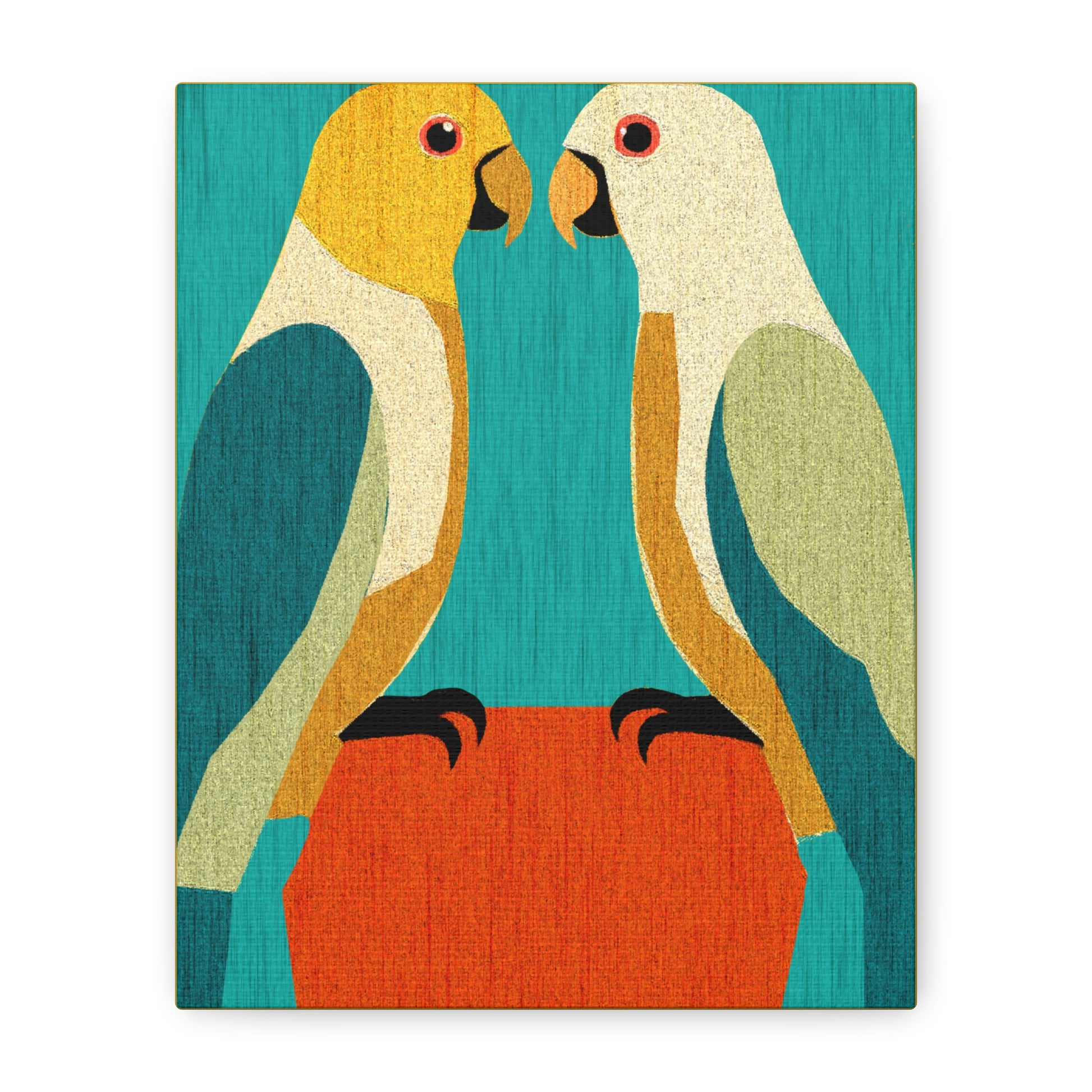 Midwest Modern Parrots In Love Art Print - Matte Canvas, Stretched, 1.25"