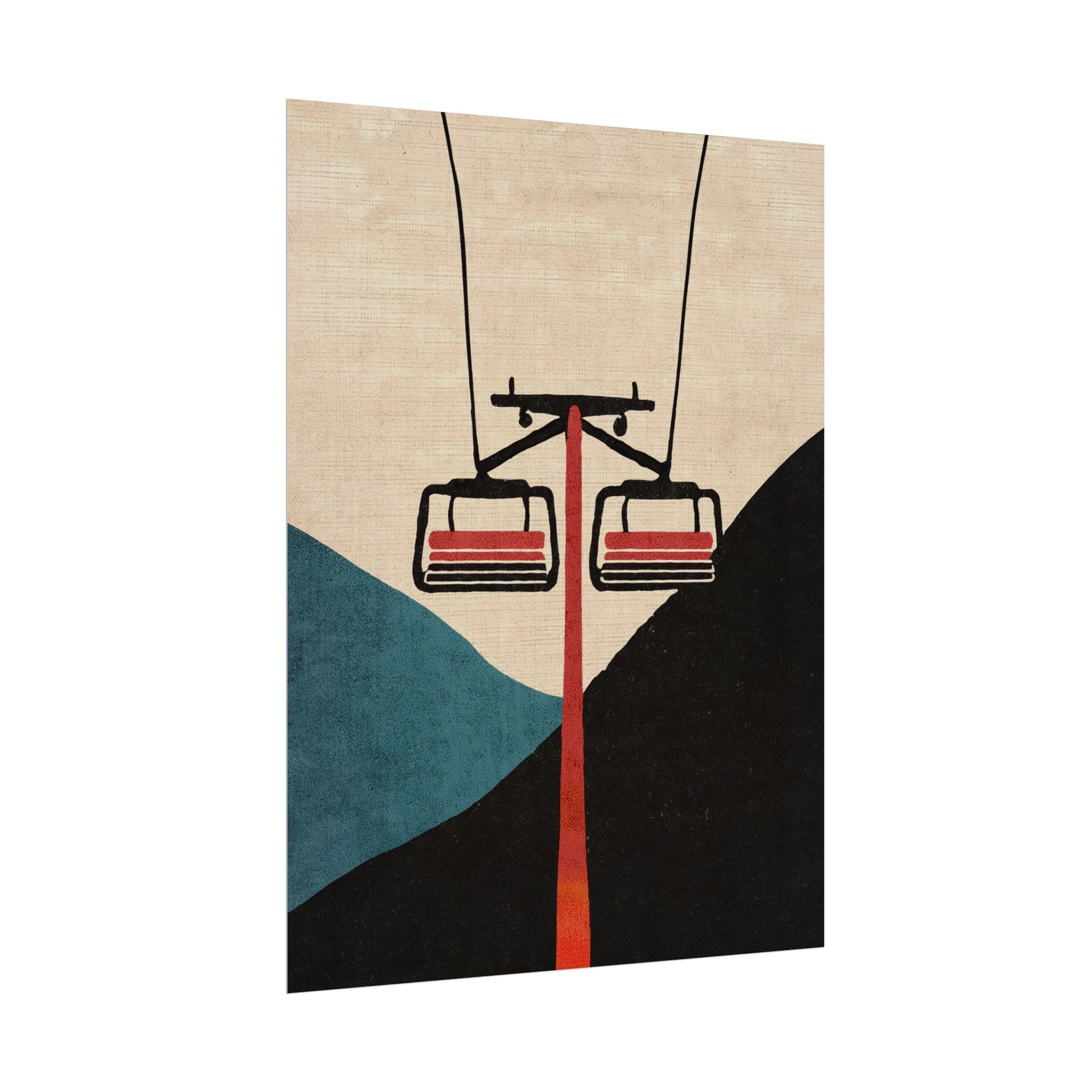 Midwest Mod Minimal Ski Lift Poster, Rolled Poster -  Ski, Ski Lift, Mountains, Snow, Winter, Sports