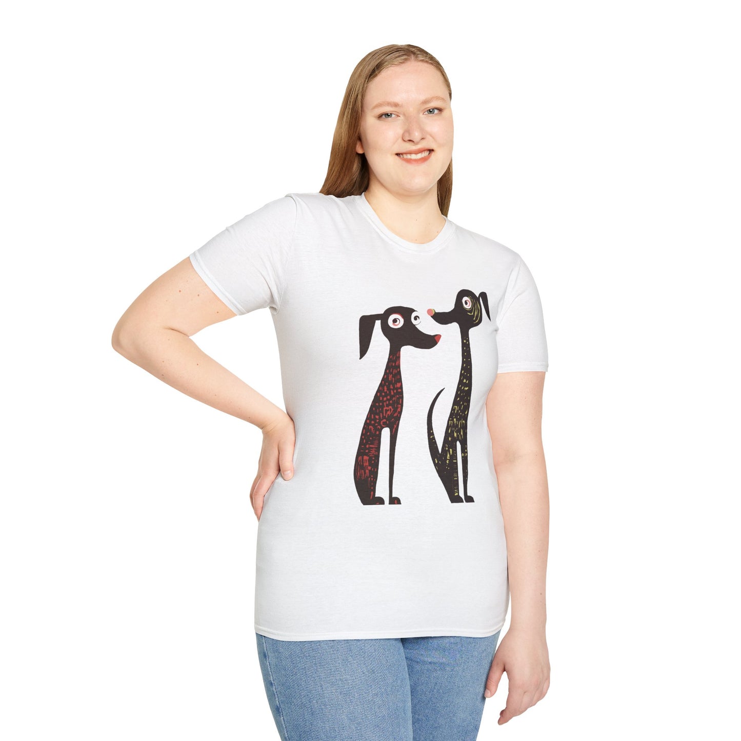 Retro Dog Duo Graphic Art - 100% Cotton T-Shirt