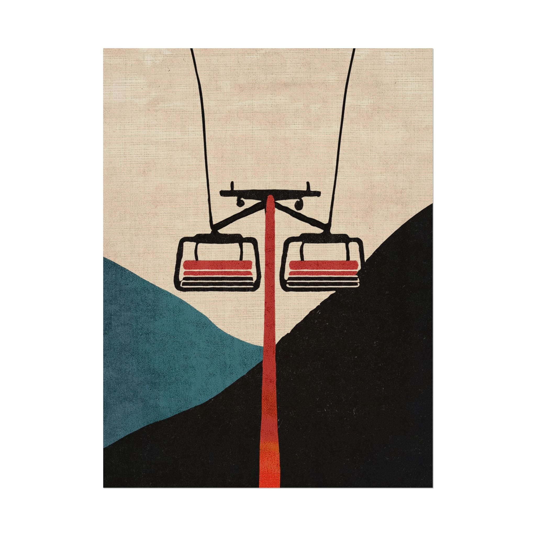 Midwest Mod Minimal Ski Lift Poster, Rolled Poster -  Ski, Ski Lift, Mountains, Snow, Winter, Sports