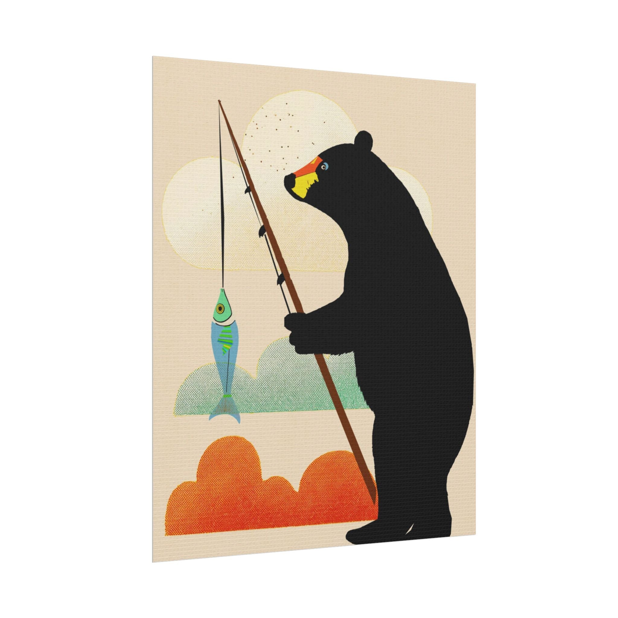 Fishing Bear with Catch Art Print Rolled Poster | Fishing, Bears