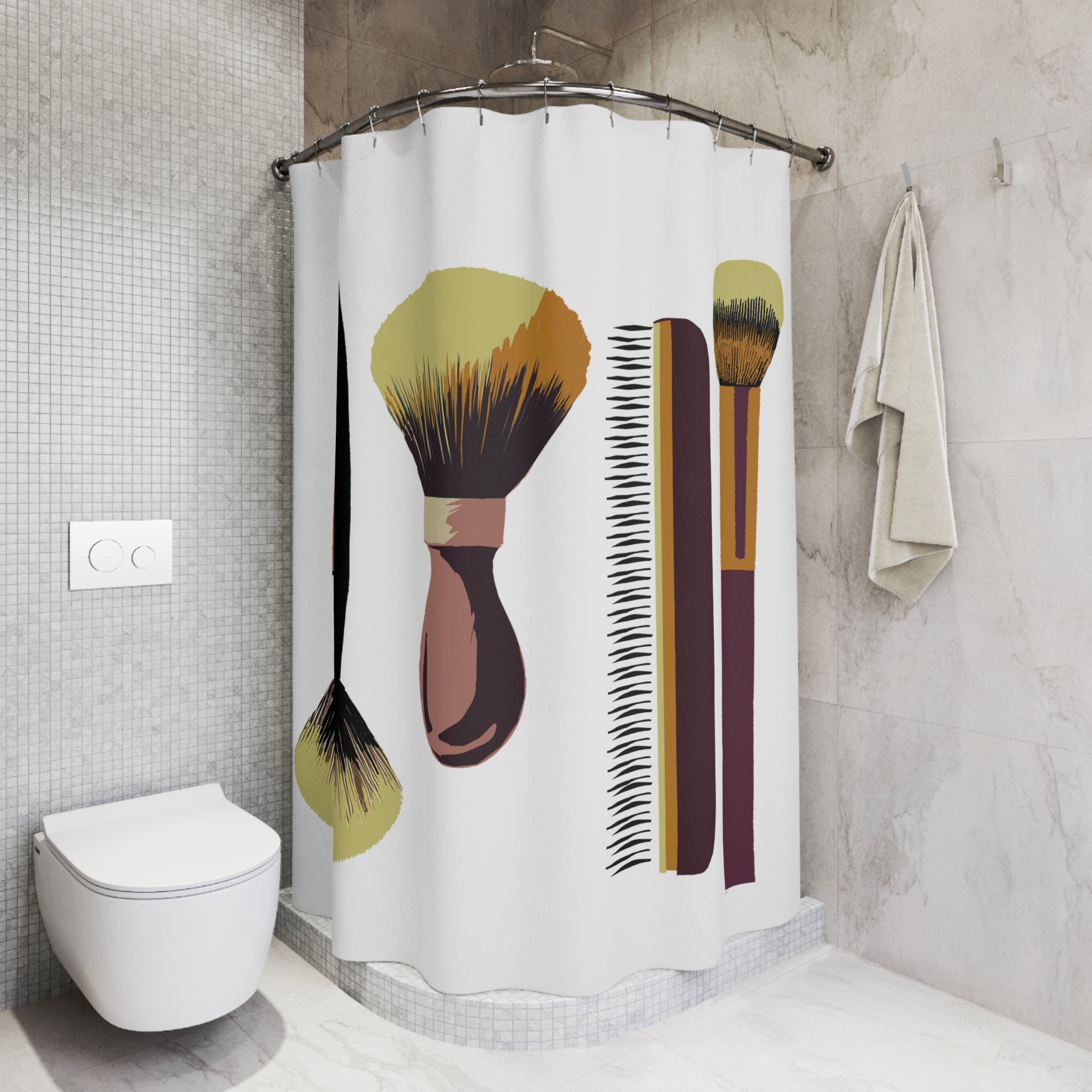 Modern Graphic Make Up Brush Brushes Shower Curtain