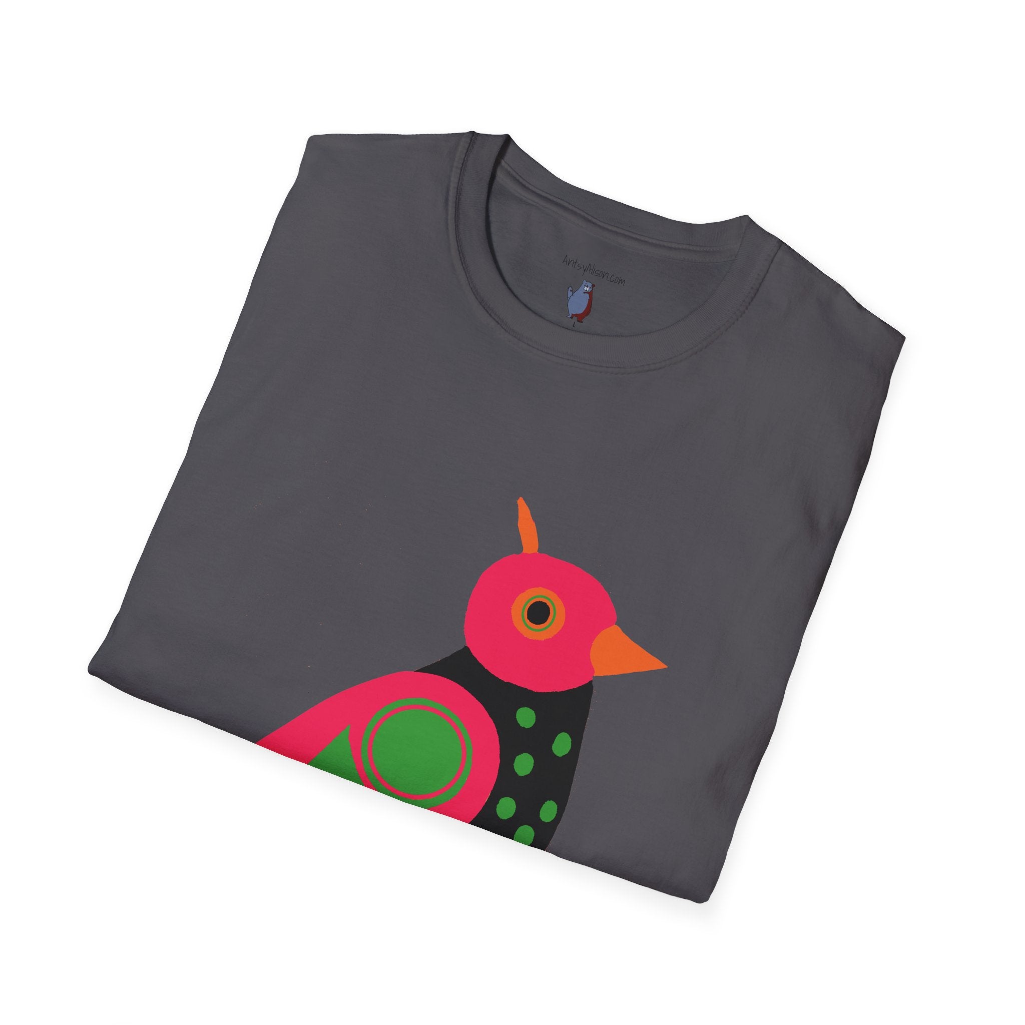 Midwest Modern Serious Pink & Black Bird Art Tee - 100% Cotton T-Shirt