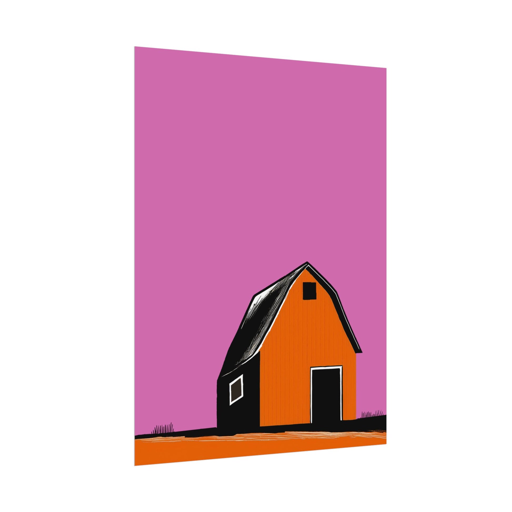 Midwest Modern Prairie Orange Barn Landscape Rolled Poster | Wall Art, Midwest Mod, Prairie, Landscape, Barn