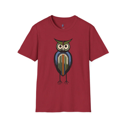 Midwest Modern Serious Striped Owl Graphic Art Tee - 100% Cotton T-Shirt