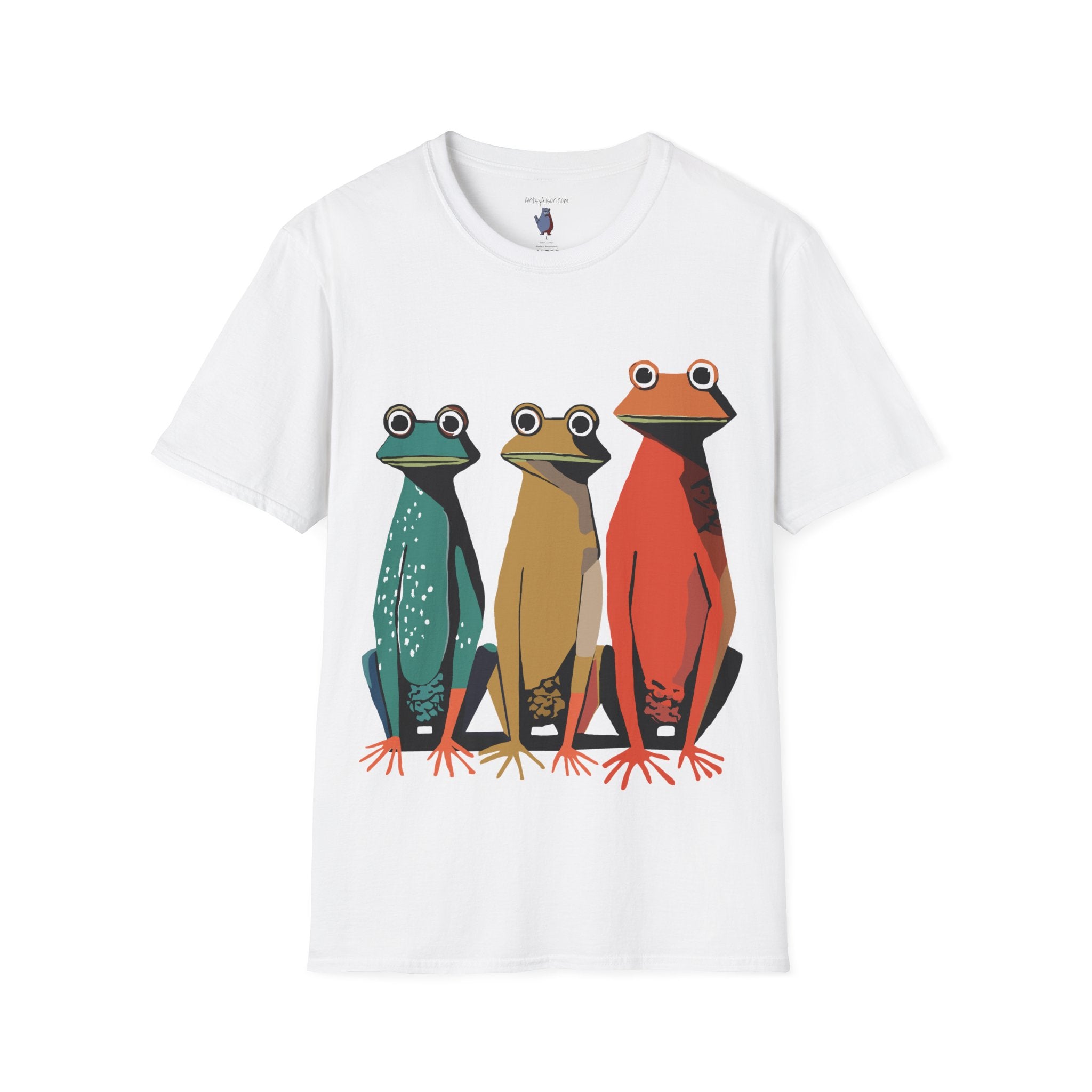 Three Frog Friends Graphic Art Print - 100% Cotton T-Shirt