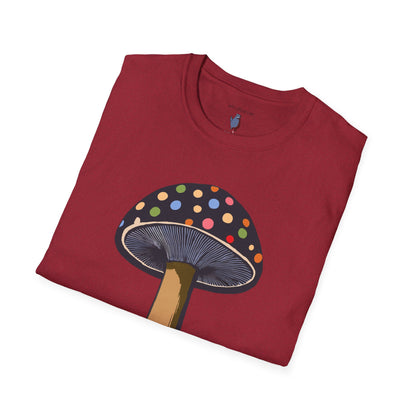 Multi Color Polka Dot Mushroom Graphic Art Tee - 100% Cotton T-Shirt