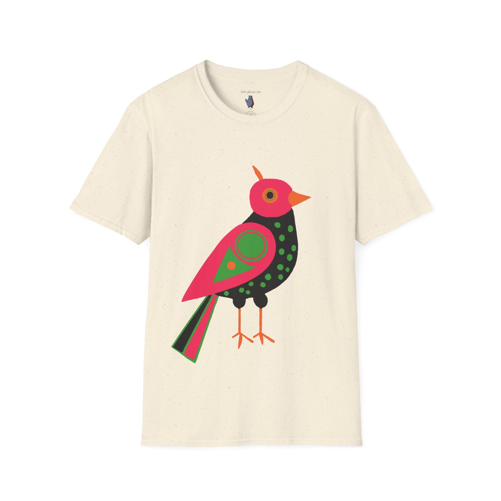 Midwest Modern Serious Pink & Black Bird Art Tee - 100% Cotton T-Shirt