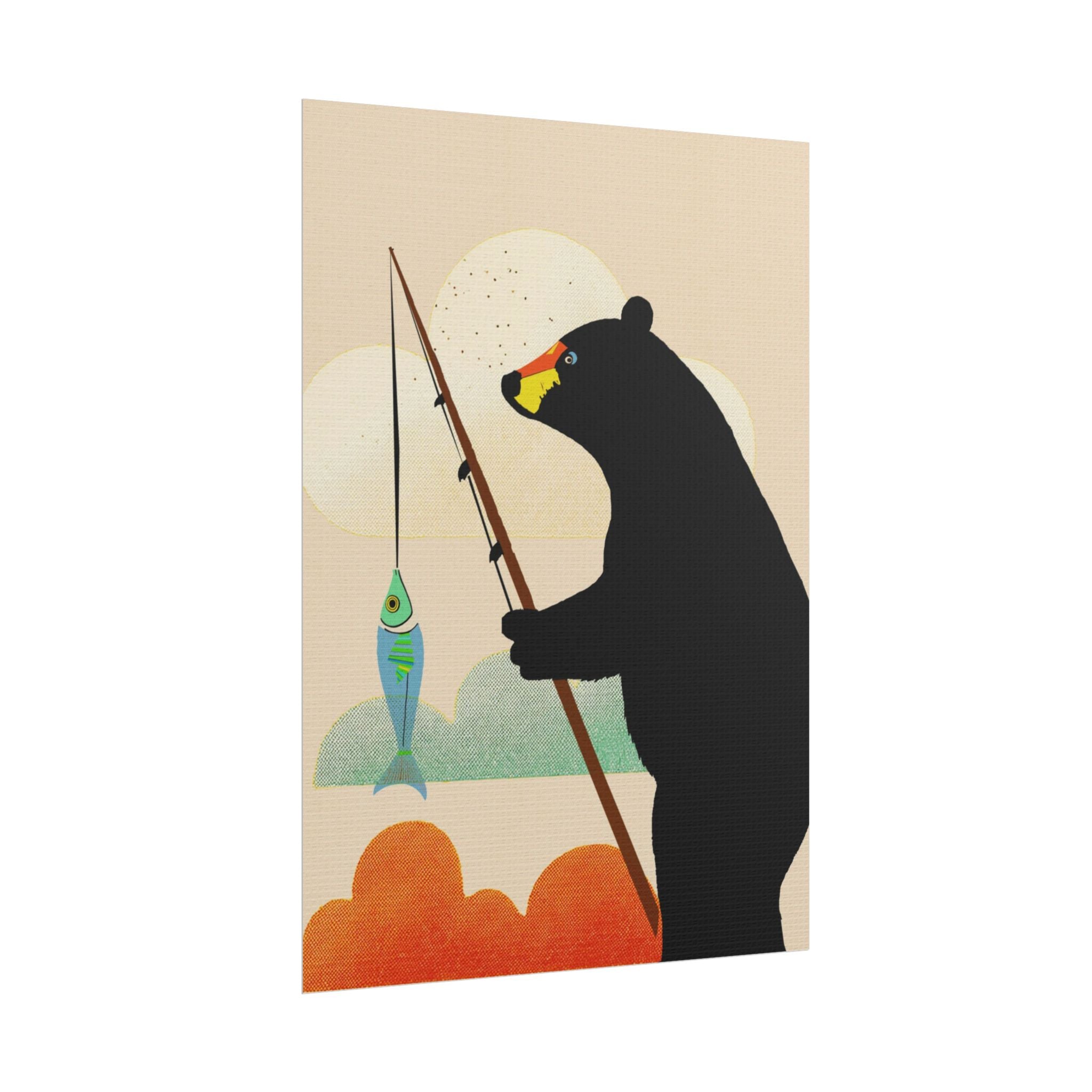 Fishing Bear with Catch Art Print Rolled Poster | Fishing, Bears