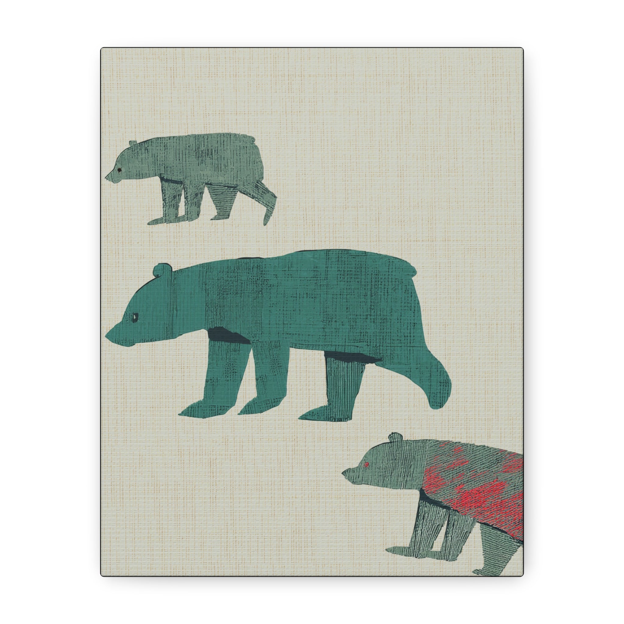 Modern Abstract Three Walking Bears  - Matte Canvas, Stretched, 1.25"