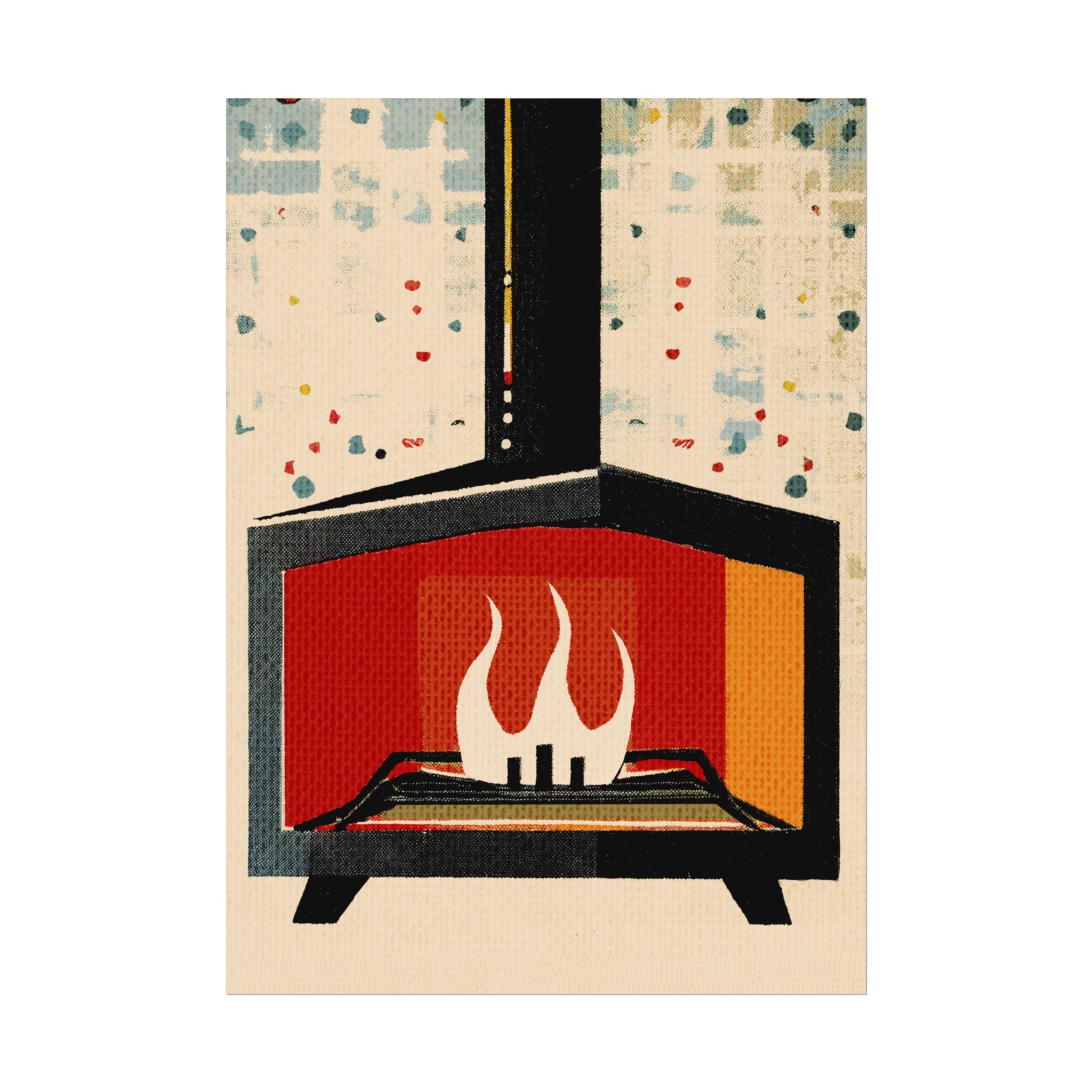 Mid Century Modern Fireplace Art Print Rolled Poster | Wall Art, Midwest Mod