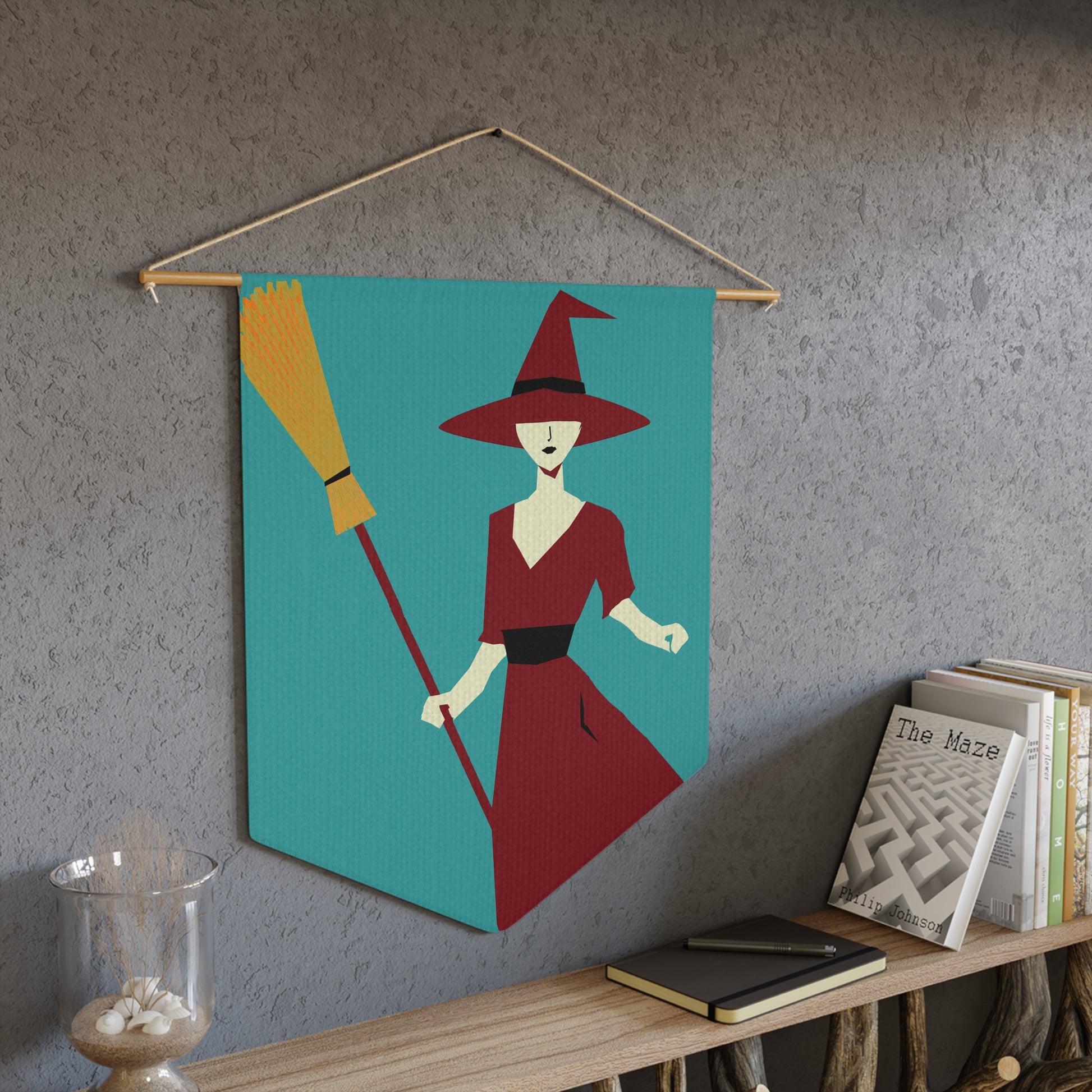 Midwest Mod Witch and Broom Pennant Banner - Halloween Decor, Wall Hanging, Boo Decoration, Party Accessory, Gift Idea
