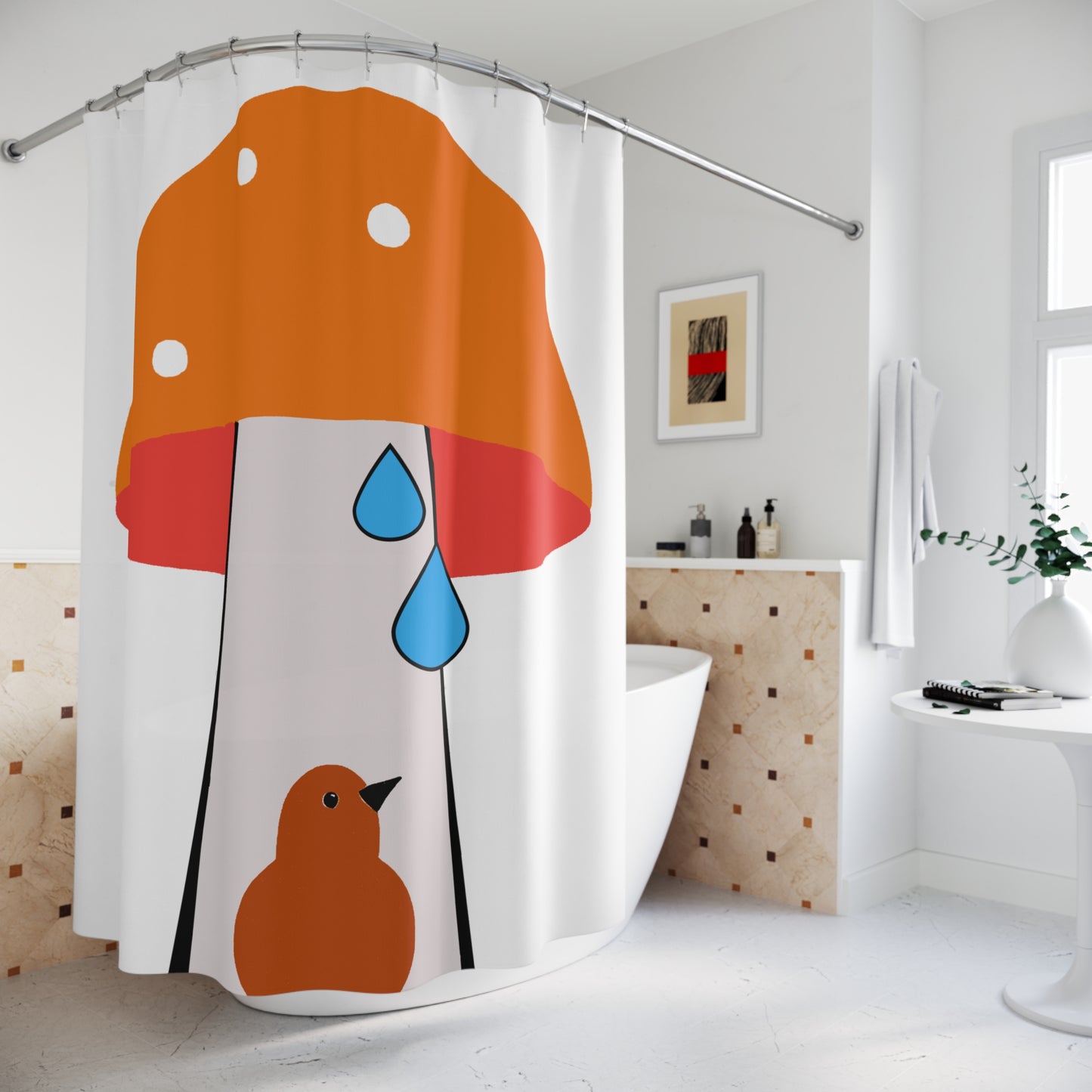 Bird and Mushroom Shower Curtain