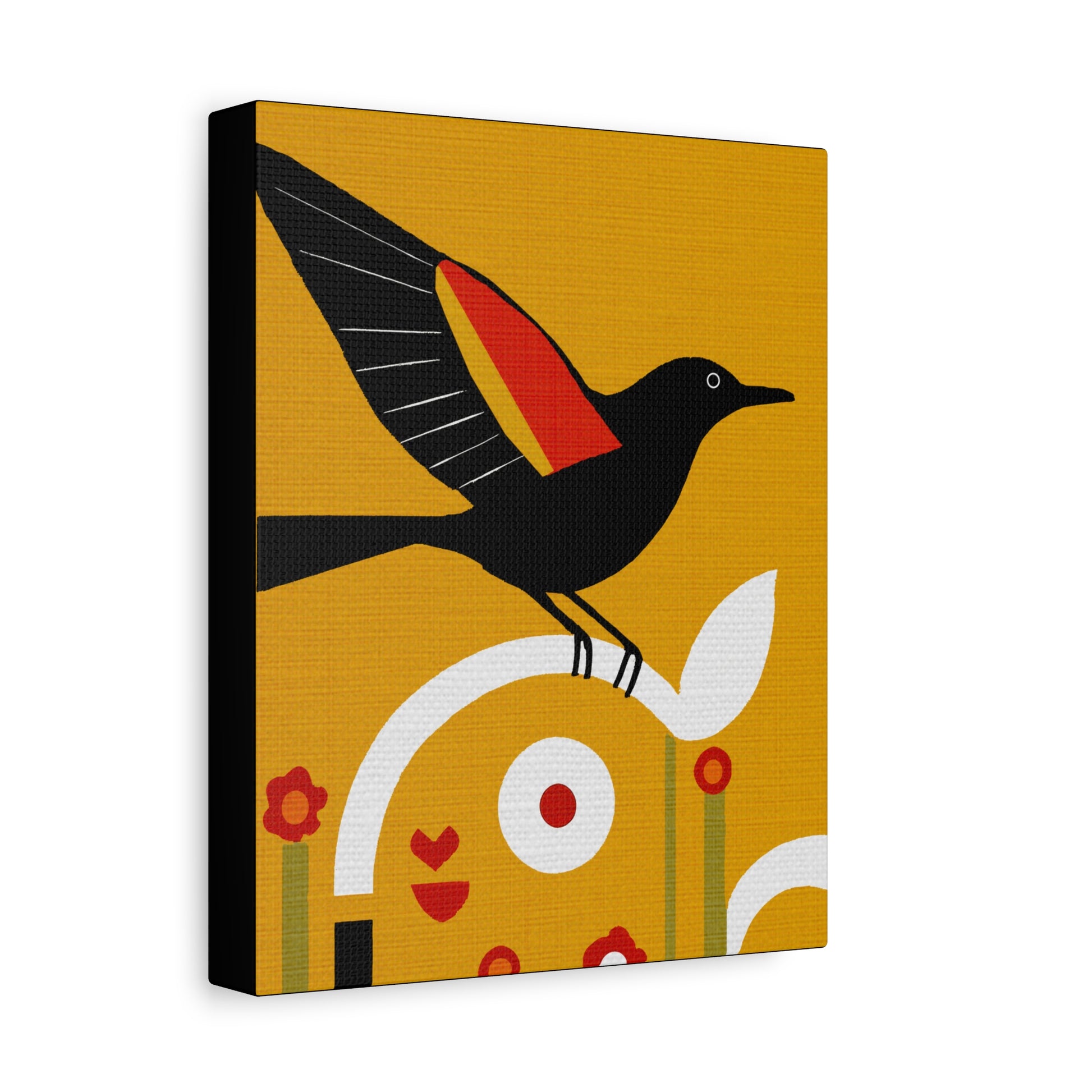 Midwest Modern Red-Winged BlackBird Art Print  - Matte Canvas, Stretched, 1.25"